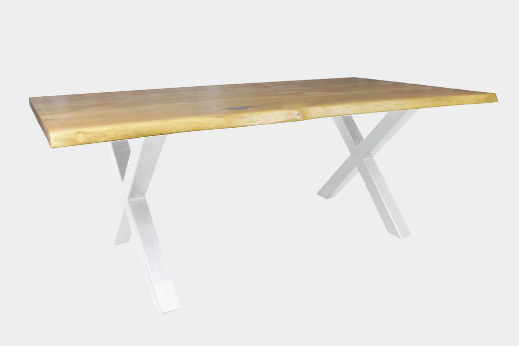 Serie MAXIM | Tavolo in legno massello con bordo naturale - Rovere - incl. gambe a X - diverse dimensioni e colori | Lunghezza: 160 - 300 cm | Larghezza: 90 - 100 cm