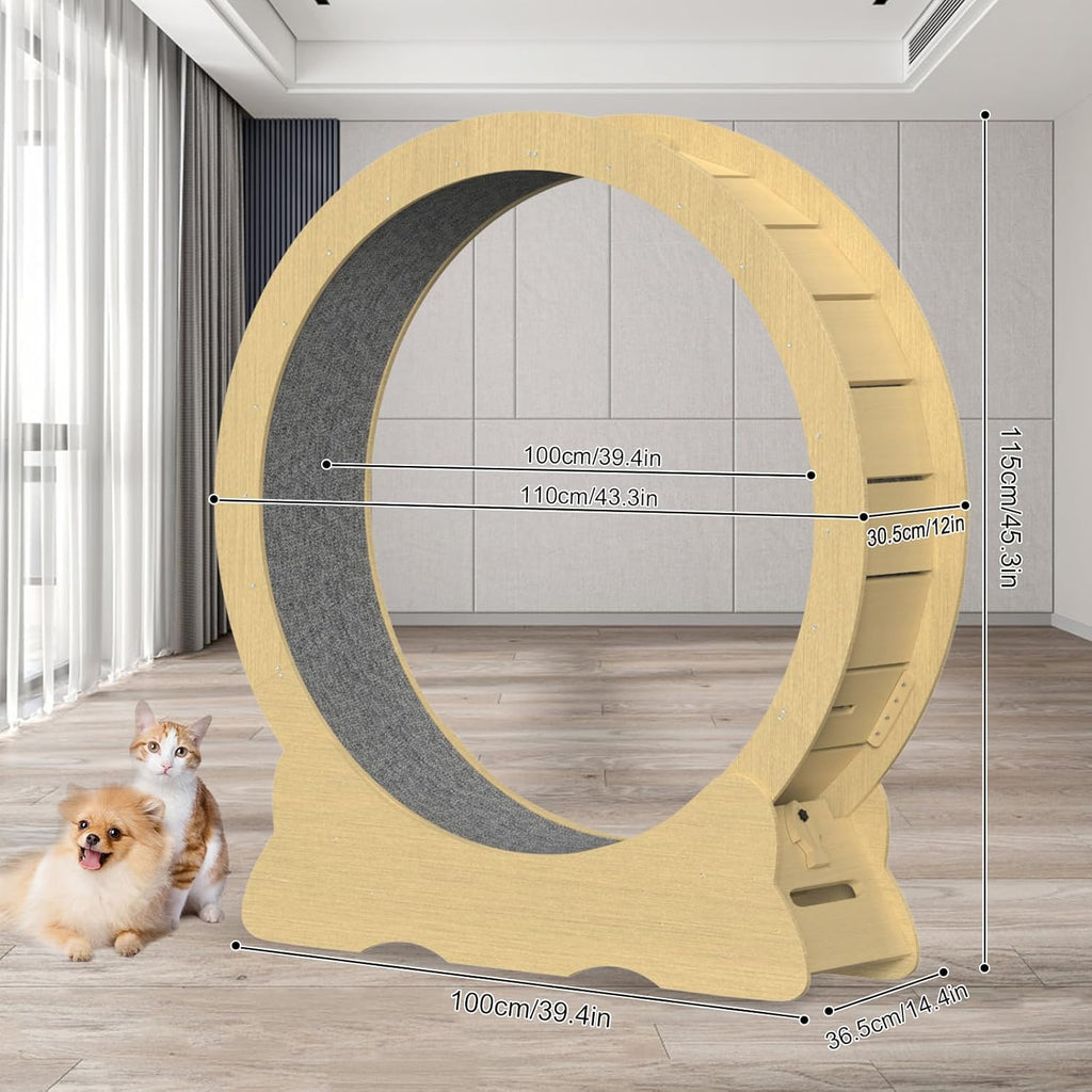 Katzenlaufrad, Laufrad für Katzen, 100cm Innendurchmesser Laufrad Katze, Super Leises Haustier Katze Laufrad Spielzeug, Holzlaufrad Laufrad Wheel Innen für Kleines Mittel Großes Katze (Holzfarbe, XL)