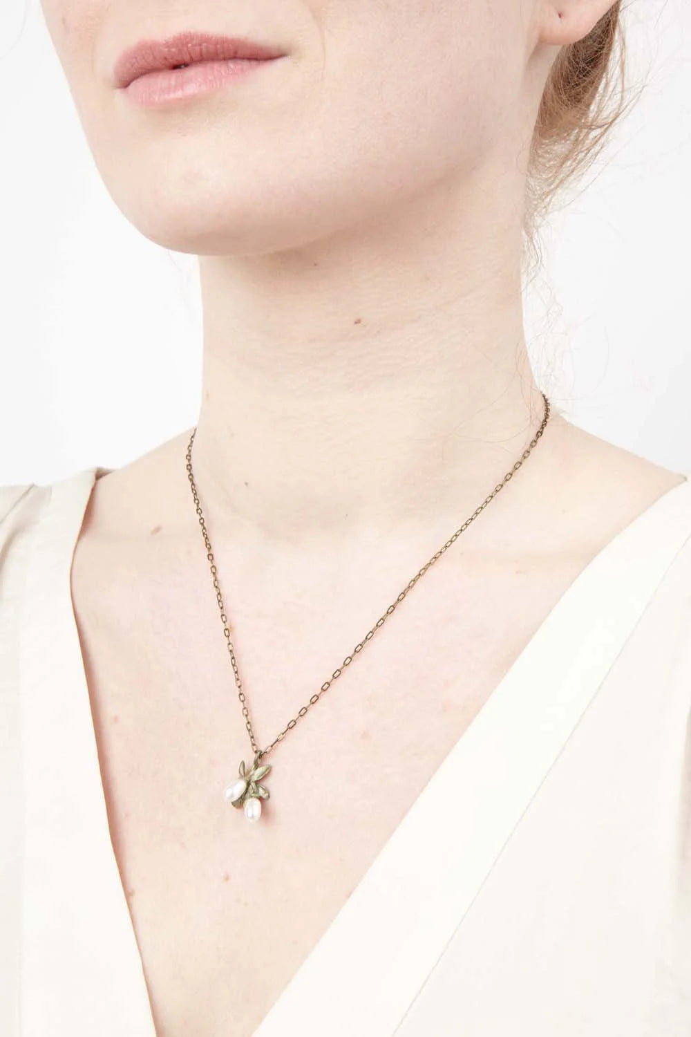 Orangenblüte - Kette mit Anhnger Bltter & Perlen