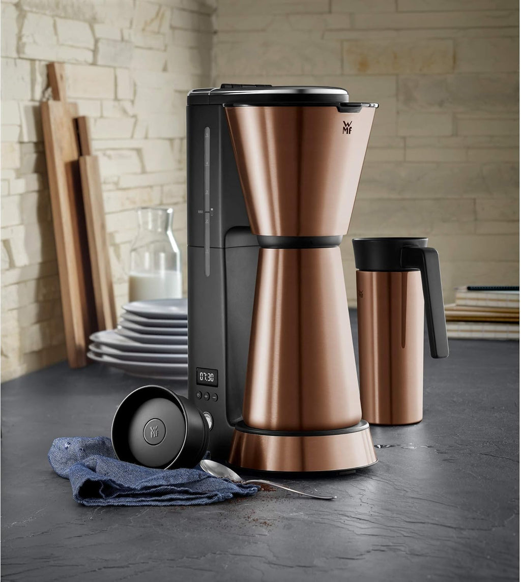 WMF Küchenminis Macchina da caffè con filtro Aroma, 870 Watt, Cromargan opaco e Tostapane 1 fetta a fessura lunga Küchenminis per Toast XXL, accessorio per panini, 7 livelli di doratura, protezione surriscaldamento 600W, Acciaio inox opaco