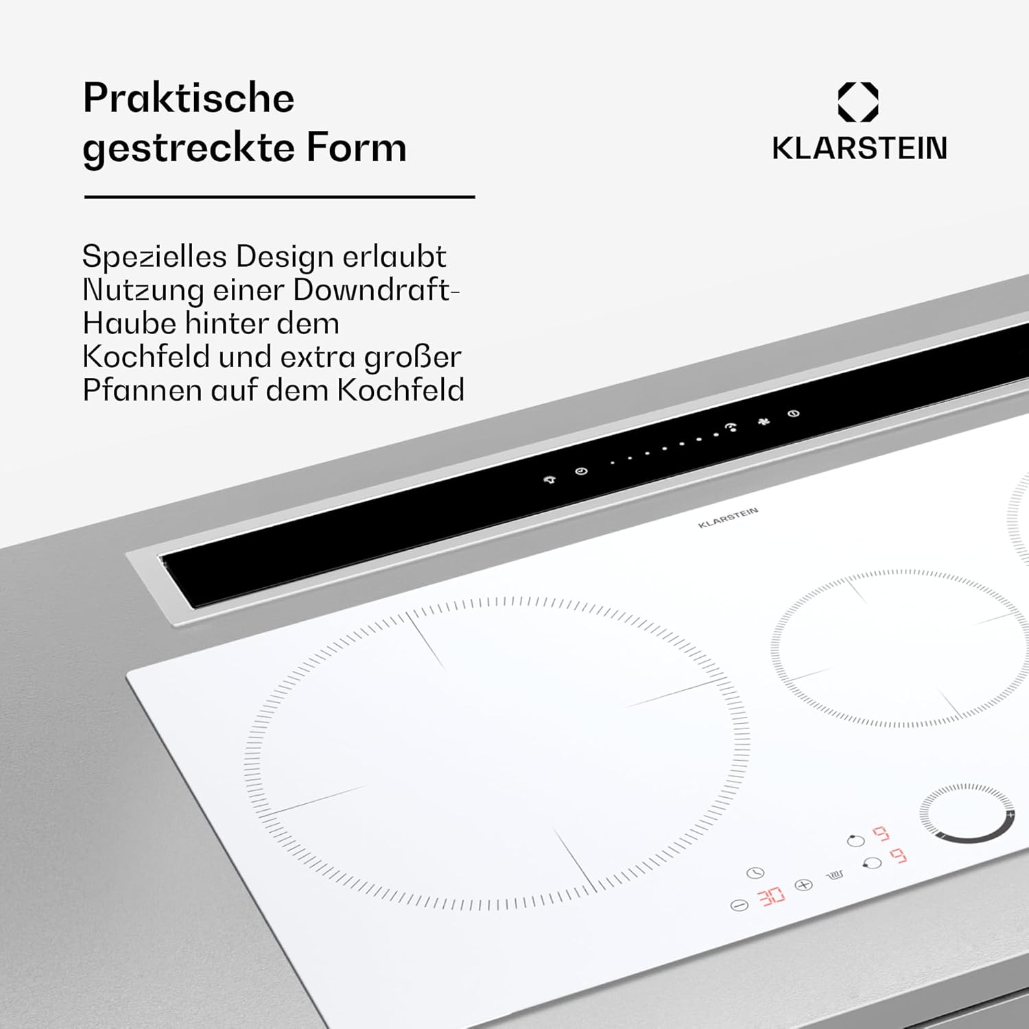 Klarstein Piano Cottura a Induzione, Piano Cottura in Vetroceramica, con 4 Piastre, Incasso con Display Touch, Display Digitale e Funzione Timer, Riscaldamento Veloce, 7000 Watt