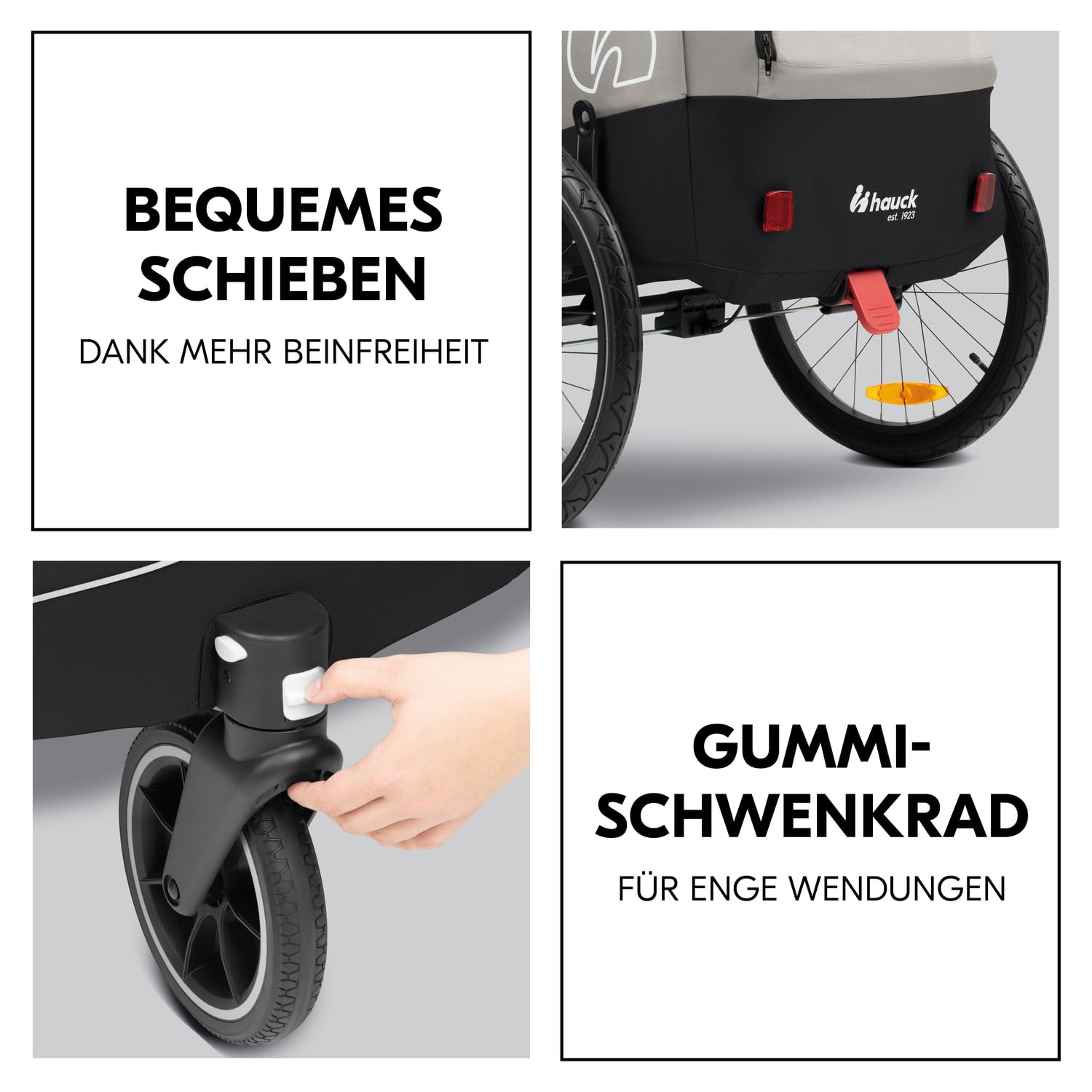 hauck Rimorchio Bici & Passeggino Dryk Duo Plus con Sospensioni, per 2 Bambini (6-48 mesi), incl. Timone, Ruota da Passeggino, Bandierina e Luce LED, Pieghevole, Regolabile in Altezza, Baule XL (Verde Scuro)