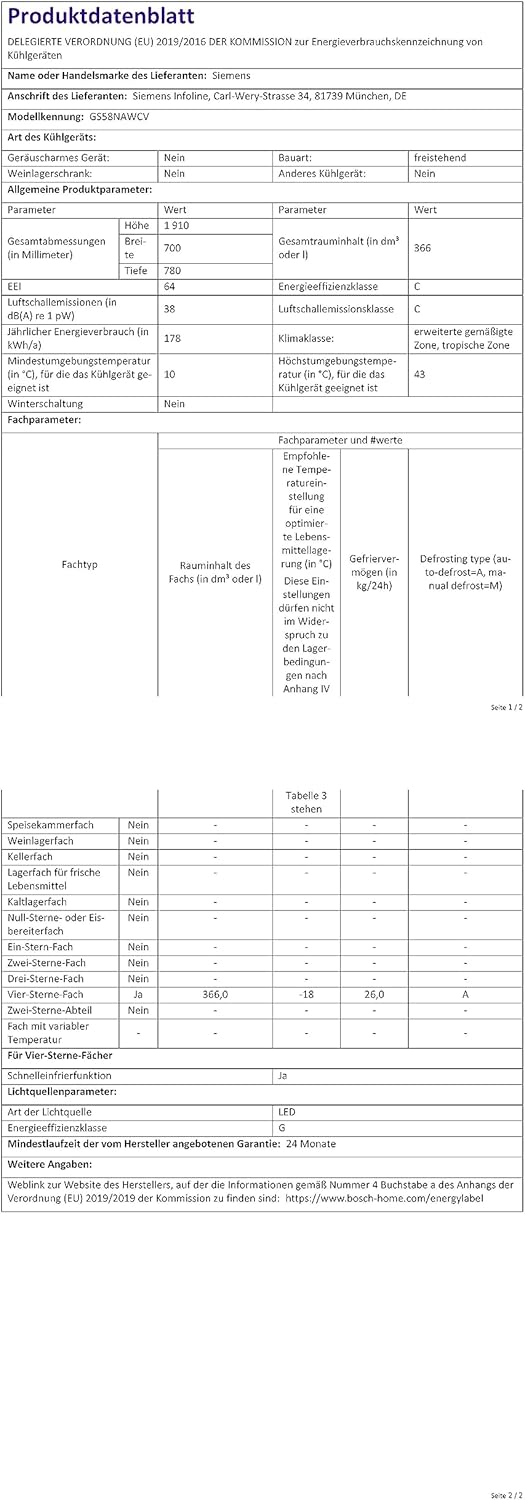 Siemens GS54NAWCV iQ500 Congelatore verticale, 176 x 70 cm, 327 L, NoFrost mai più sbrinamento, bigBox spazio per alimenti di grandi dimensioni, varioZone ripiani e cassetti flessibili in vetro, Bianco