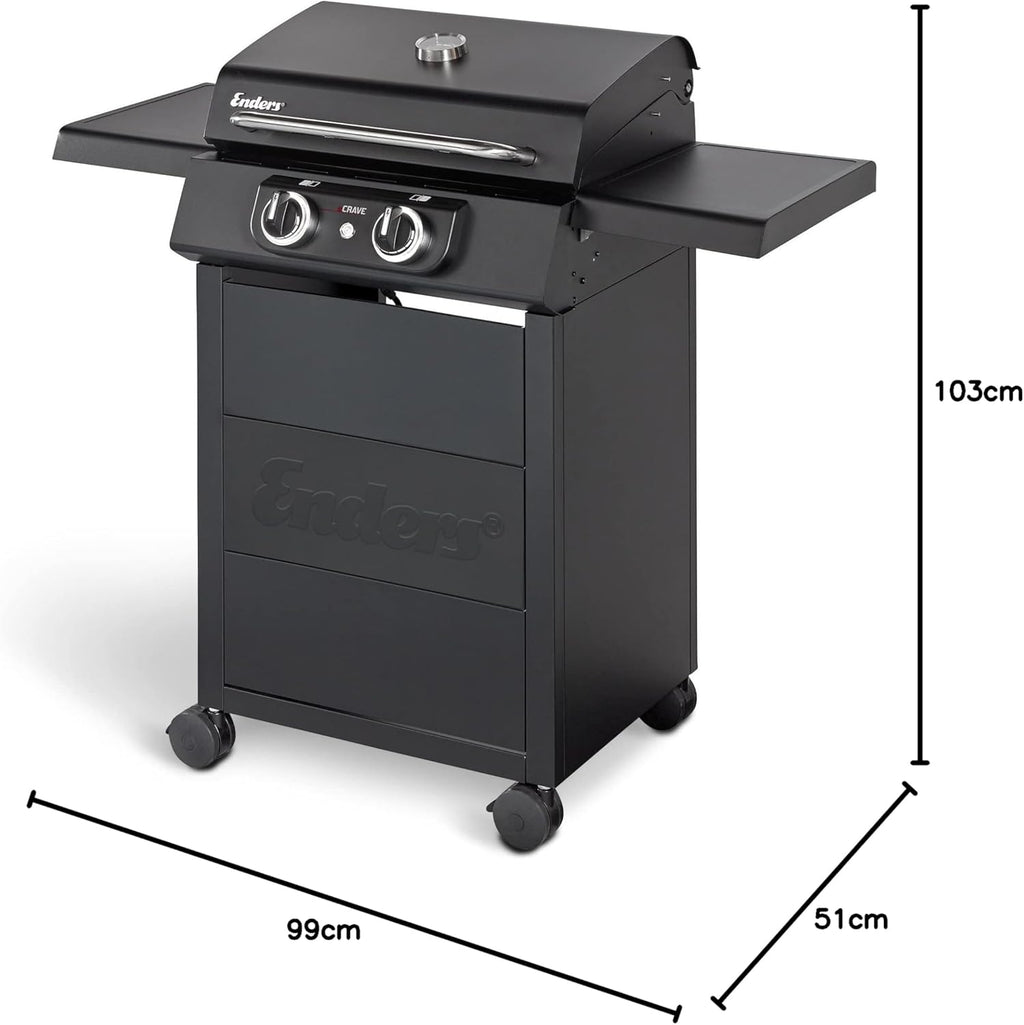 Enders Grill elettrico eCRAVE 2, con griglia in ghisa, carrello grill con ampio spazio di stoccaggio, sistema di pulizia SIMPLE CLEAN™, 2 potenti elementi riscaldanti, coperchio robusto con termometro integrato #97116