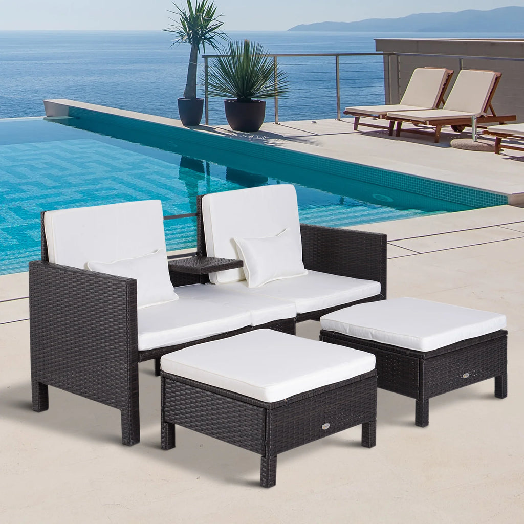 Outsunny Set Divano da Giardino 3 Pezzi in Polyrattan con Poggiapiedi e Cuscini, per Esterno
