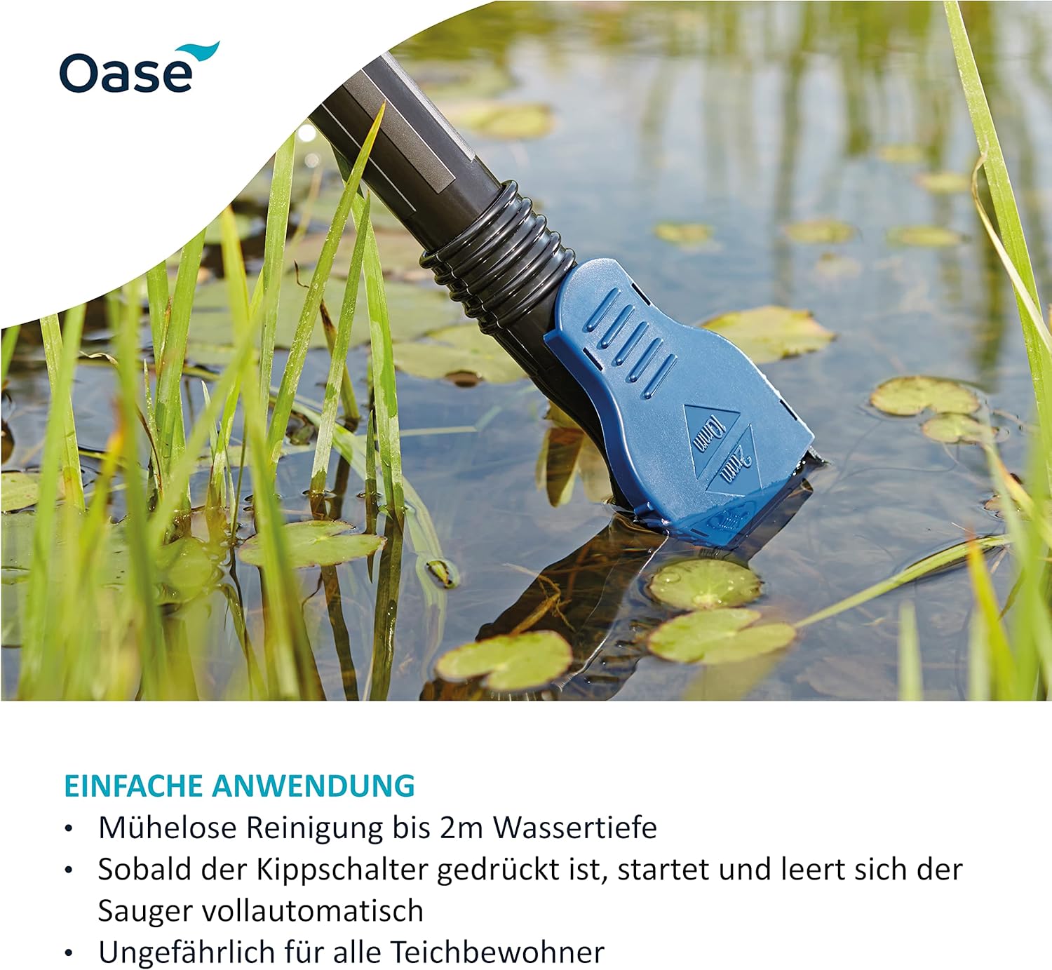 Oase 50529 PondoVac Classic, 1400 W, 3000 l/h - Aspirafango per laghetto, pulizia e trattamento dell'acqua, incluse 4 bocchette di aspirazione per tutti i tipi di laghetto e per uso domestico
