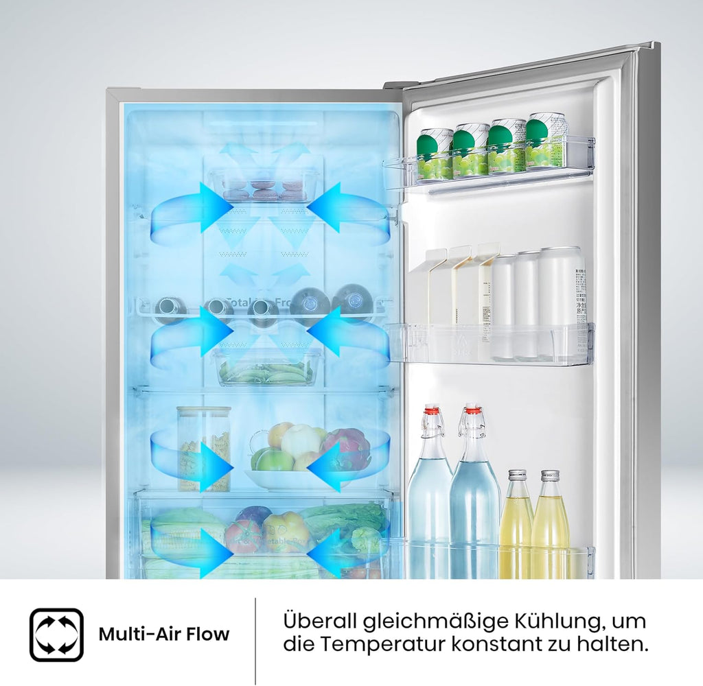 Hisense RB327N4ADD Frigorifero Combinato, Classe Energetica D, Total NoFrost, Porta Reversibile, Griglia Portabottiglie, Vano Frigo 171 Litri, Vano Congelatore 85 Litri, Look Acciaio Inox