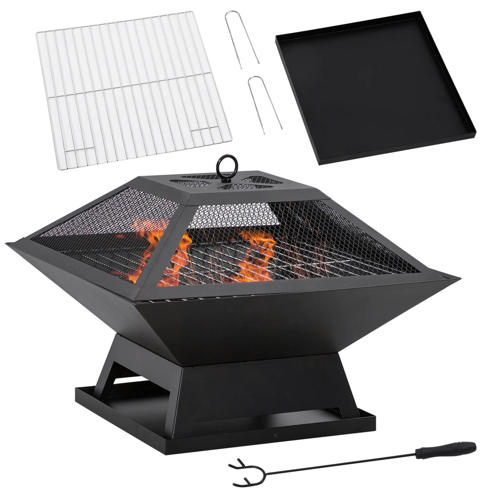 Outsunny Braciere con Griglia 2 in 1 e Parascintille da Esterno