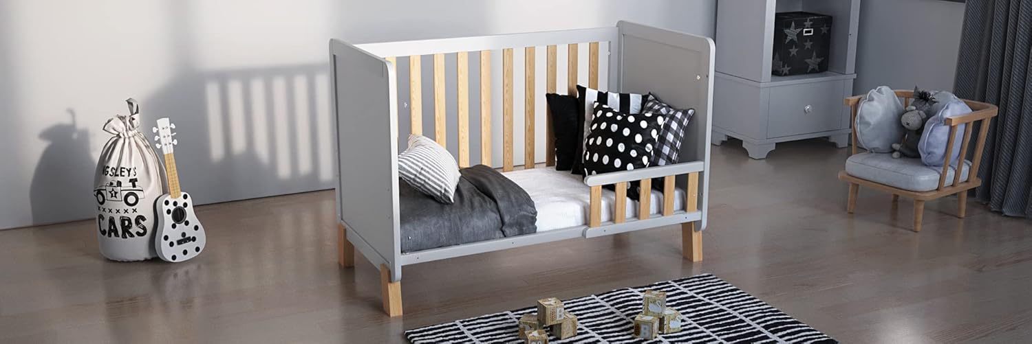 Love For Sleep Babybett Beistellbett 120x60cm mit Schaumstoffmatratze Aloe Vera Grau-Kiefer Francis Kinderbett Baby Bett Holz - Kinderbett Babybett, Mitwachsend Gitterbett Baby Bed
