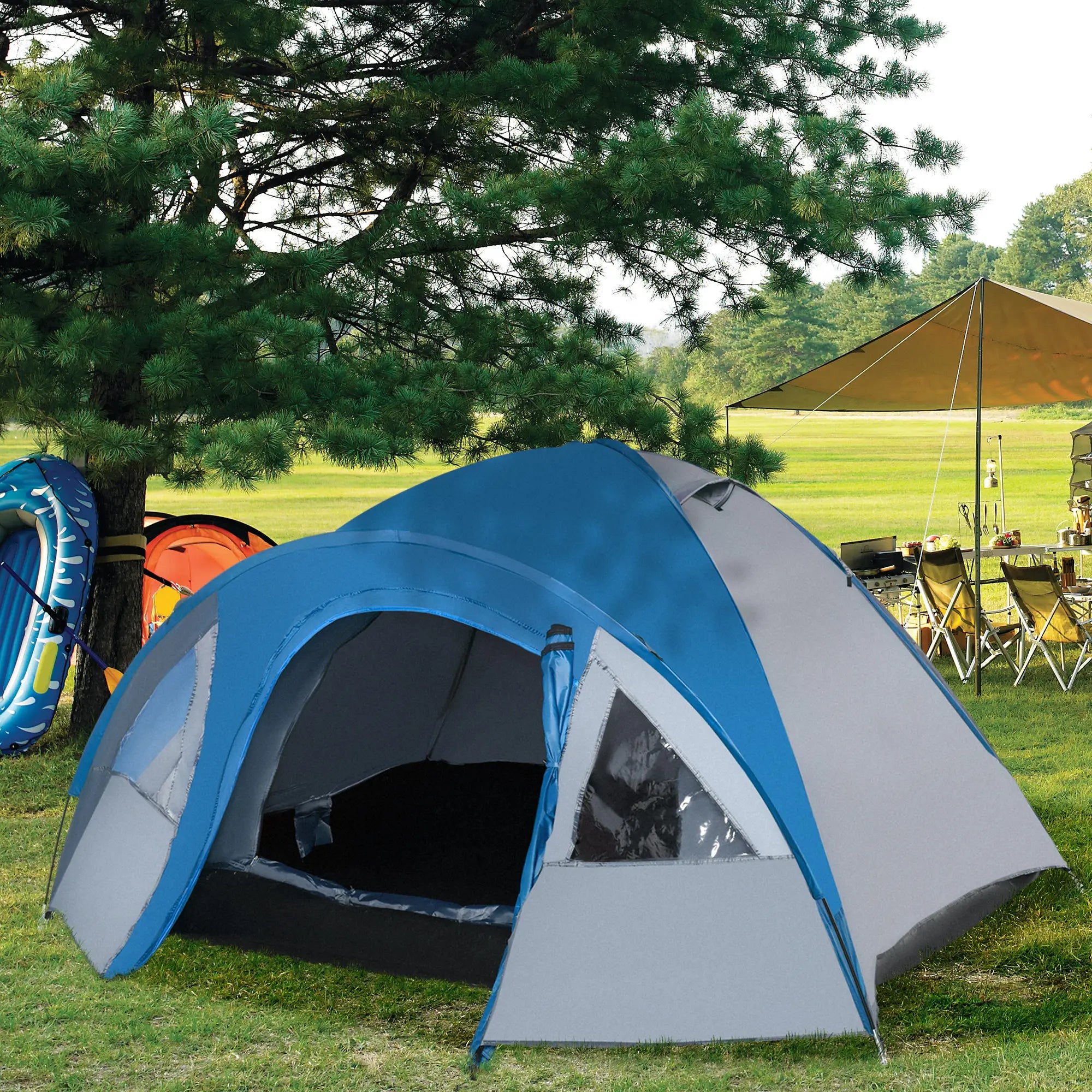 Outsunny Tenda da Campeggio 4 Persone 4 Stagioni con Veranda Esterna