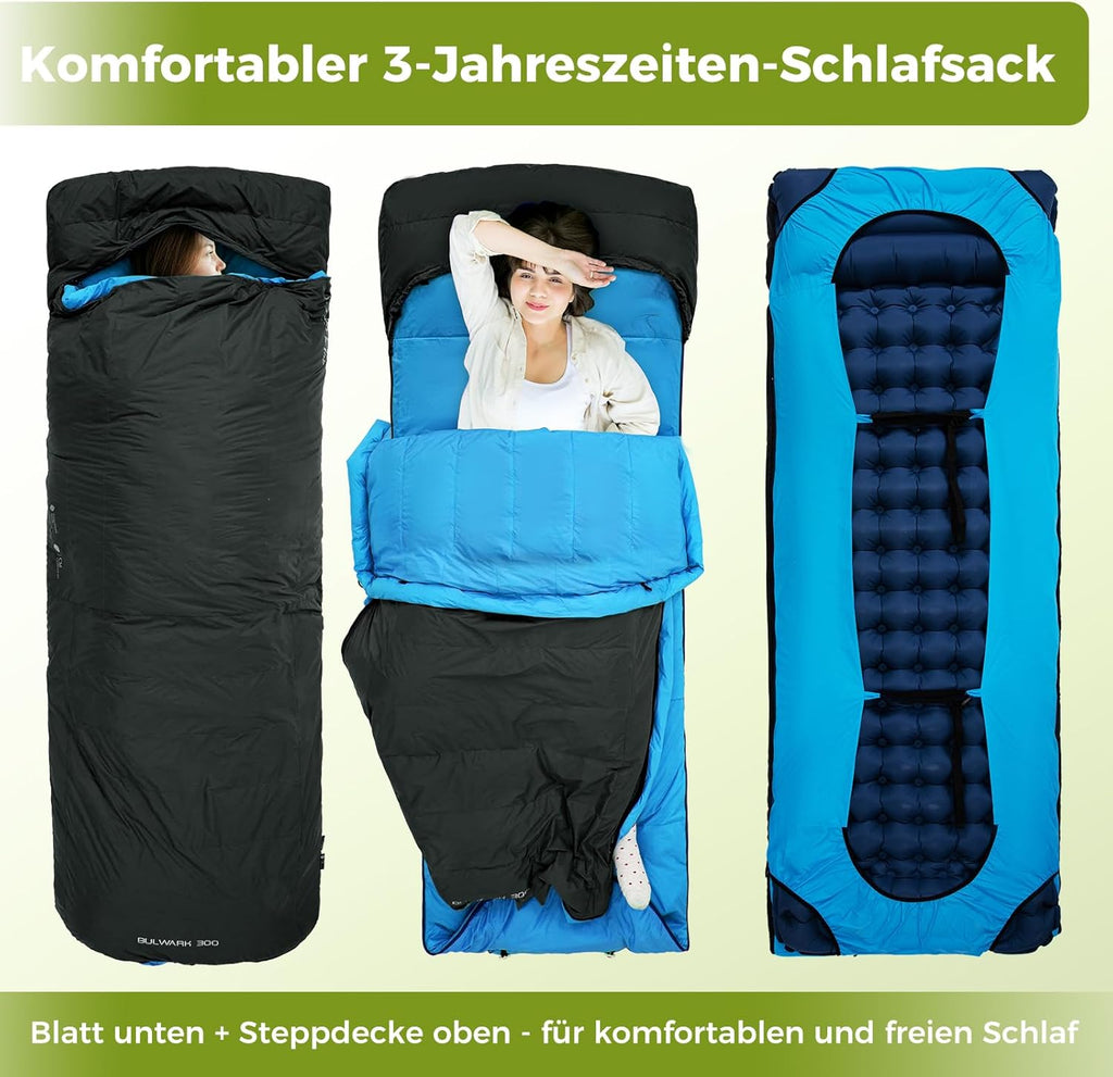 ATEPA Daunen Schlafsack Winter mit abnehmbare Decke, daunen Schlafsack XXL für 3-4 Jahreszeiten mit mattenbefestigung, Fußkasten, Zwei-Wege-Reißverschluss, Camping Outdoor