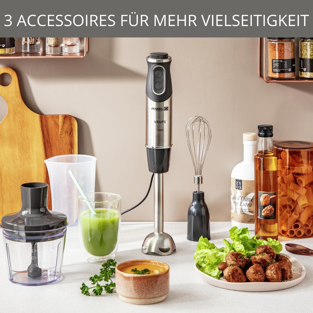 Krups KB403D Perfectmix + Hochleistungsstandmixer, 1.200W, 28.000 UpM, 2L Glasbehälter, 3 voreingestellte Programme, Powelix- Technologie, Edelstahl/Dunkelgrau