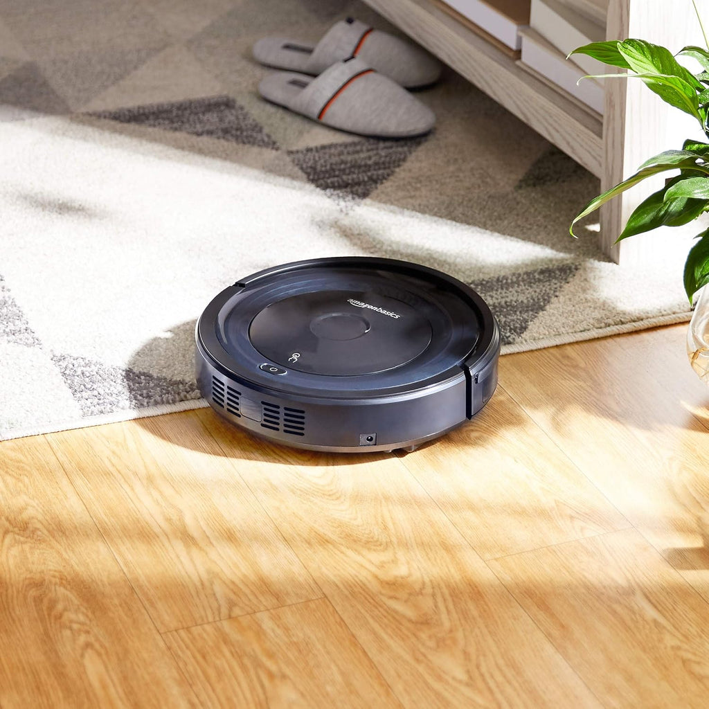 Amazon Basics – Saugroboter, schlankes Design, 18 W (800 Pa), 6 Reinigungsmodi, Anti-Kollisions- & Fallschutz-Sensor, Kabellos, Kompakt,Rad, automatische Aufladung, Fassungsvermgen 0,35 l