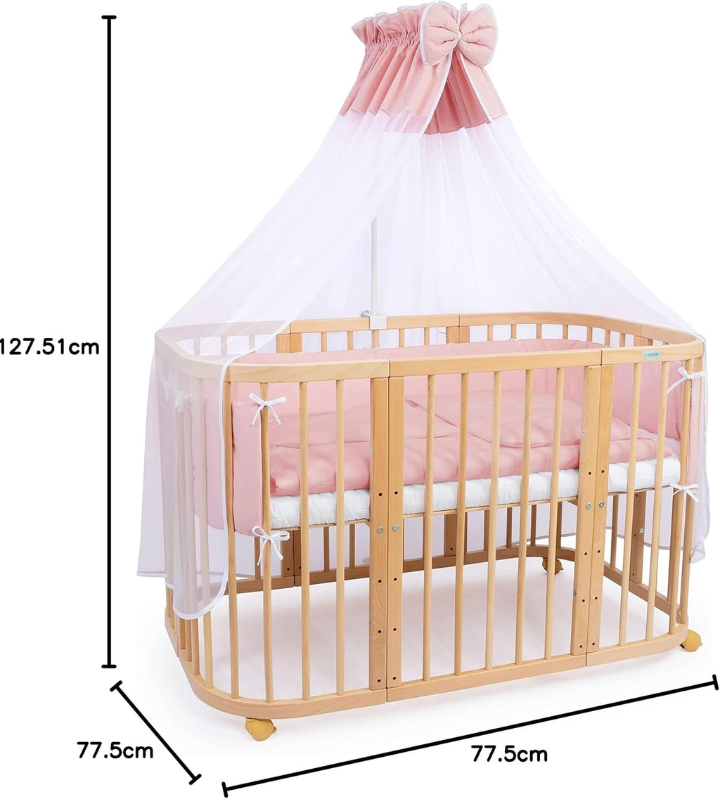 Waldin Lettino per bambini in legno 7in1 con materasso, Letto "Cresci con me", Ventilato, Base regolabile in 5 altezze, Set All-Inclusive, Legno Bianco