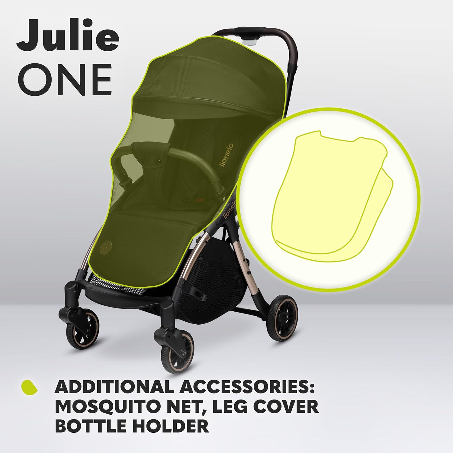 LIONELO Julie One Passeggino da 0 a 22 kg, schienale e poggiagambe regolabili, zanzariera, coprigambe, portabicchieri e borsa da trasporto, pieghevole