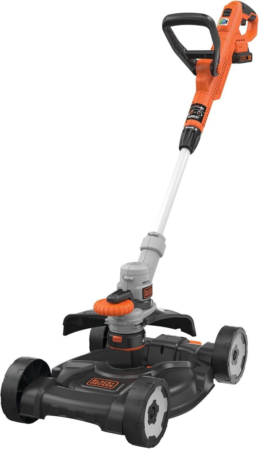 BLACK+DECKER Tagliabordi 3in1 con batteria (18V 2.0Ah, per rifinire e tagliare i bordi, con base per rasatura, ideale per piccole aree e terreni difficili) STC1820CM