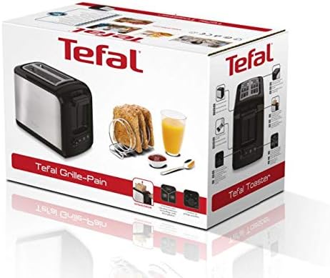 Tefal Express TT410D 2-Scheiben-Toaster, Schwarz, Edelstahl, 2 Scheiben, 850 W, 160 mm & Ultracompact Sandwichmaker SM1552 | für dreieckige Sandwichtoasts | 700W | 26.5 x 12 x 26 cm, Edelstahl/Schwarz