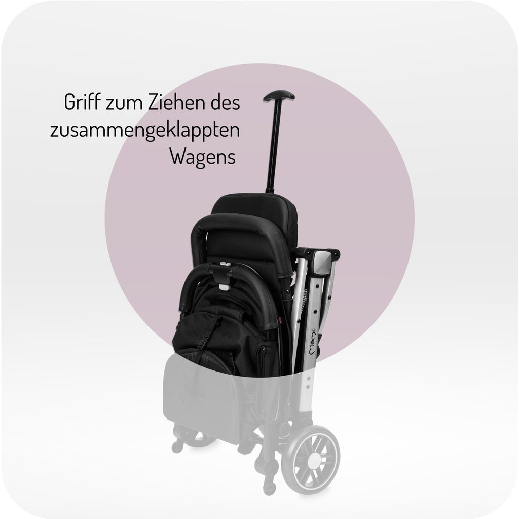 MOMI ESTELLE Kinderwagen für Kinder ab 6 Monat bis zu max körpergewicht von 15 kg, klappbar auf die Maße 65 x 51 x 21 cm, gewicht 7,5 kg, 5-Punkt-Sicherheitsgurt, koffer, grau-gold, Räder 6''/6,5''