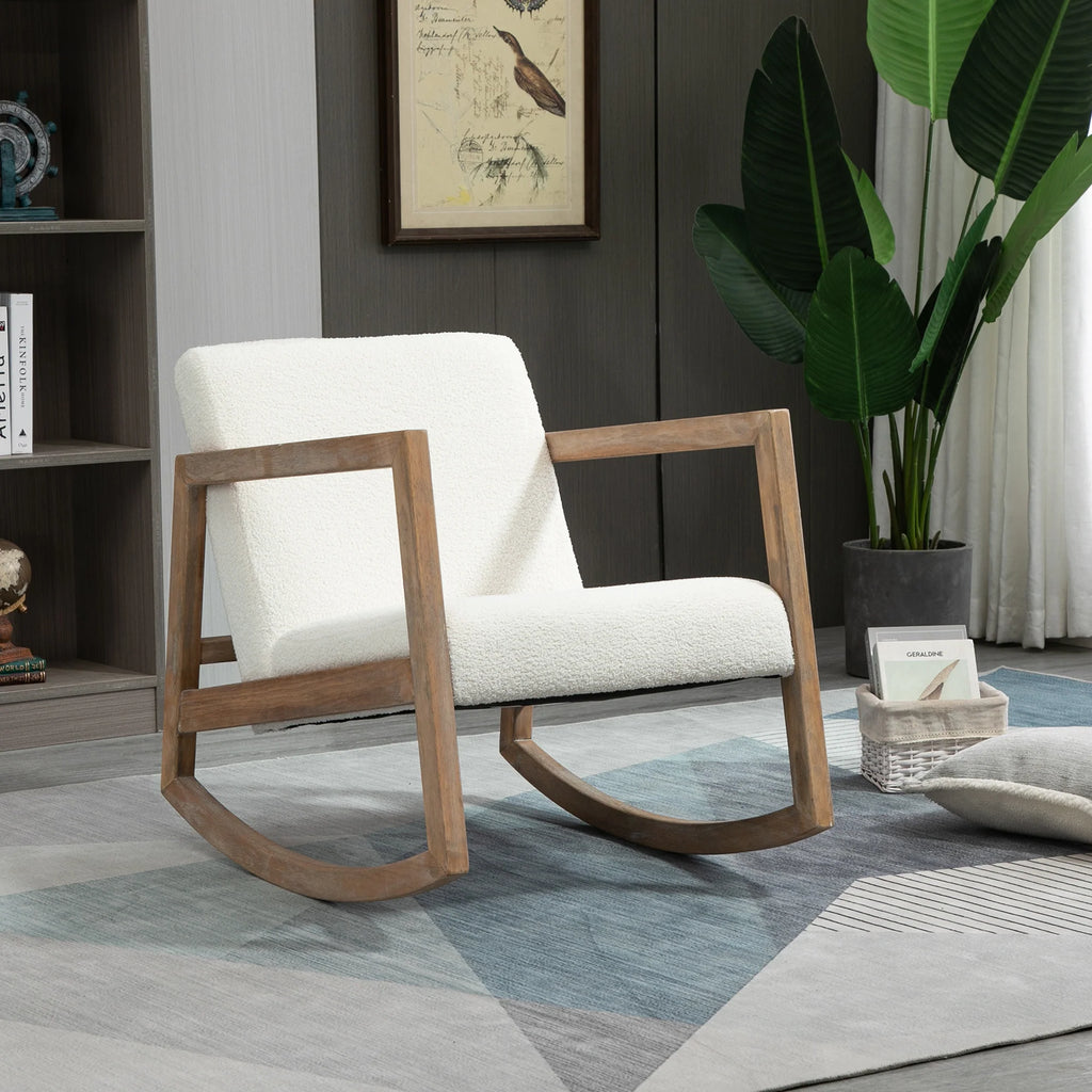 HOMCOM Sedia a Dondolo Relax con Struttura in Legno, Tessuto Teddy in Fleece Cremisi
