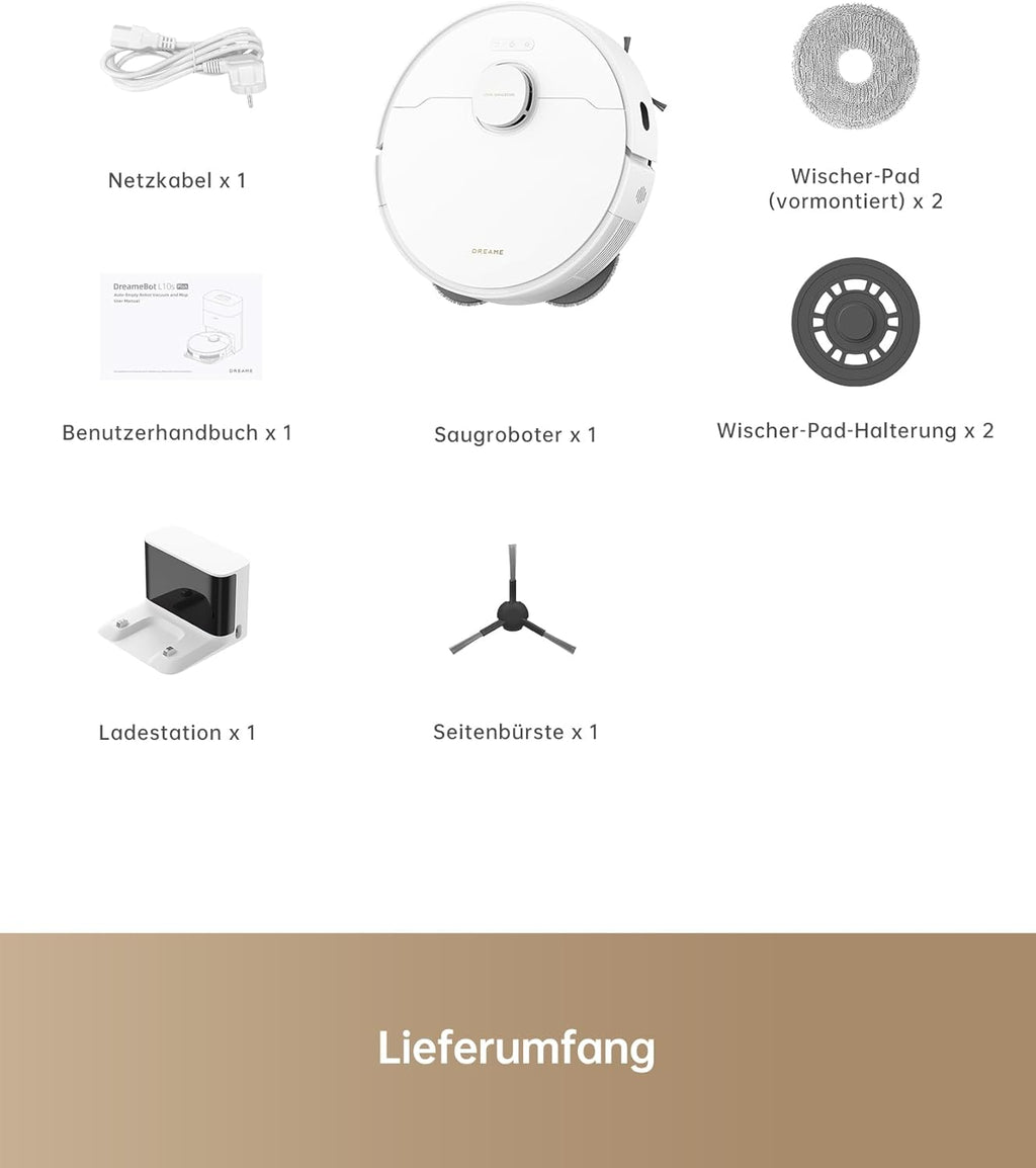 dreame L10 Prime Saugroboter und Wischroboter mit Automatischer Waschstation von Wischpads, 7mm Mopanhebung, LDS Navigation, 4000Pa Saugleistung, 3D Mapping, WiFi/APP