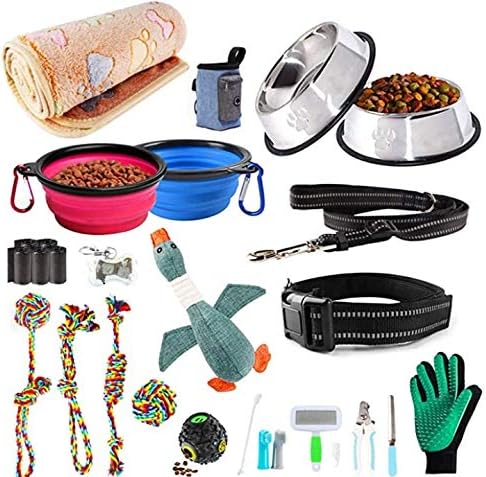 AONESY Welpen Wesentlich Set 24 Stück Hundebedarf Hund Anfnger Sets Einschlielich Hundespielzeug-Set/Hundedecken/Puppy Training Supplies/Hundepflege-Tool/Fütterung & Bewsserung Supplies