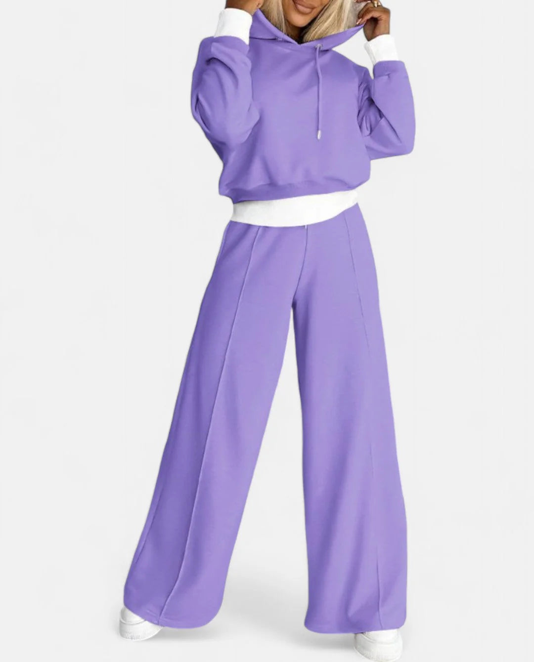 2-teiliges Set aus einem zweifarbigen Kapuzenpulli mit verstellbarem Kordelzug, passend zur Hose mit weitem Bein