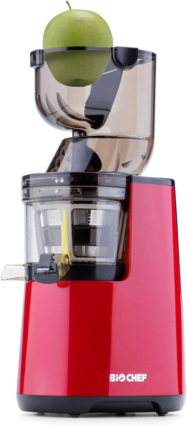 BioChef Atlas Whole Slow Juicer - Per frutta intera / Estrattore di succo / 250W / Con doppia apertura ampia e garanzia a vita sul motore - Rosso