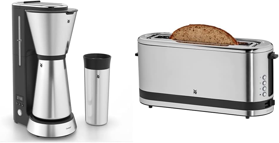 WMF Küchenminis Aroma Filterkaffeemaschine, 870 Watt, cromargan matt & Küchenminis 1-Scheiben Toaster Langschlitz XXl-Toast Brötchenaufsatz 7 Bräunungsstufen Überhitzungsschutz 600W Edelstahl matt
