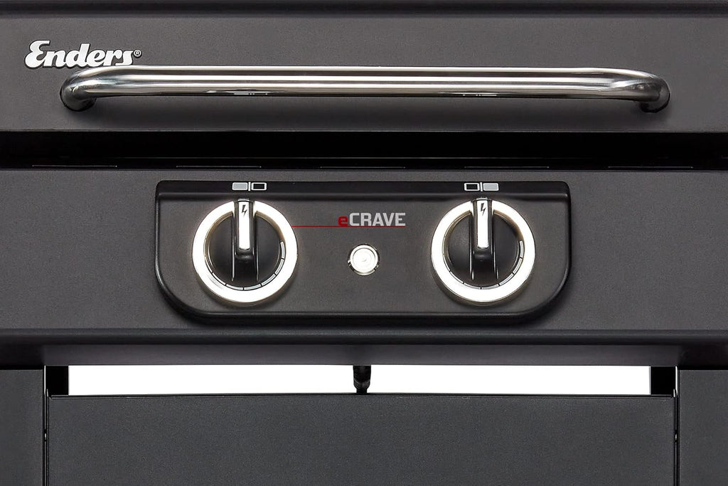 Enders Grill elettrico eCRAVE 2, con griglia in ghisa, carrello grill con ampio spazio di stoccaggio, sistema di pulizia SIMPLE CLEAN™, 2 potenti elementi riscaldanti, coperchio robusto con termometro integrato #97116