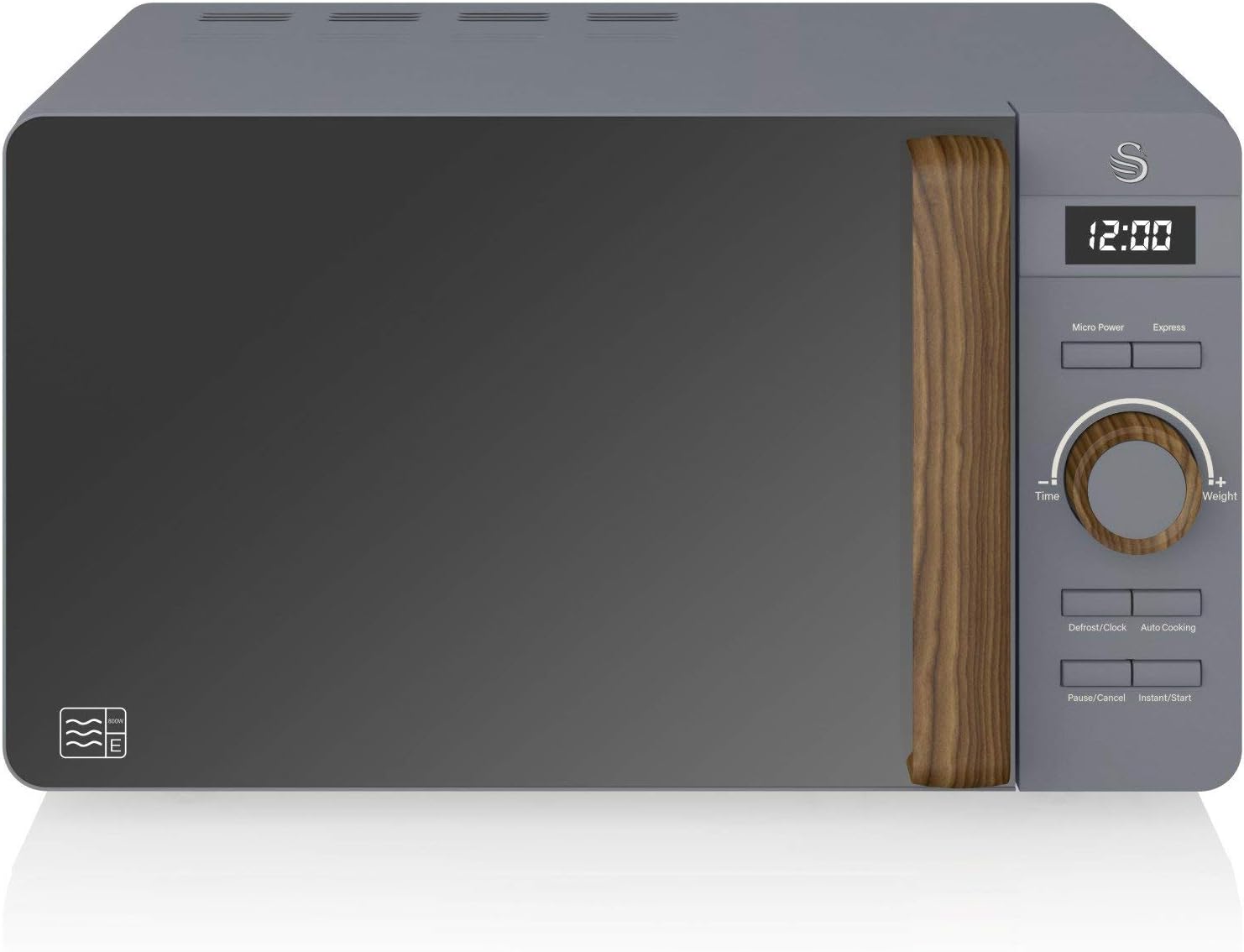 Forno a microonde digitale Swan Nordic da 20 L, 6 livelli di potenza, 800 W, timer da 30 minuti, facile da pulire, modalità scongelamento, design moderno, maniglia effetto legno, bianco opaco