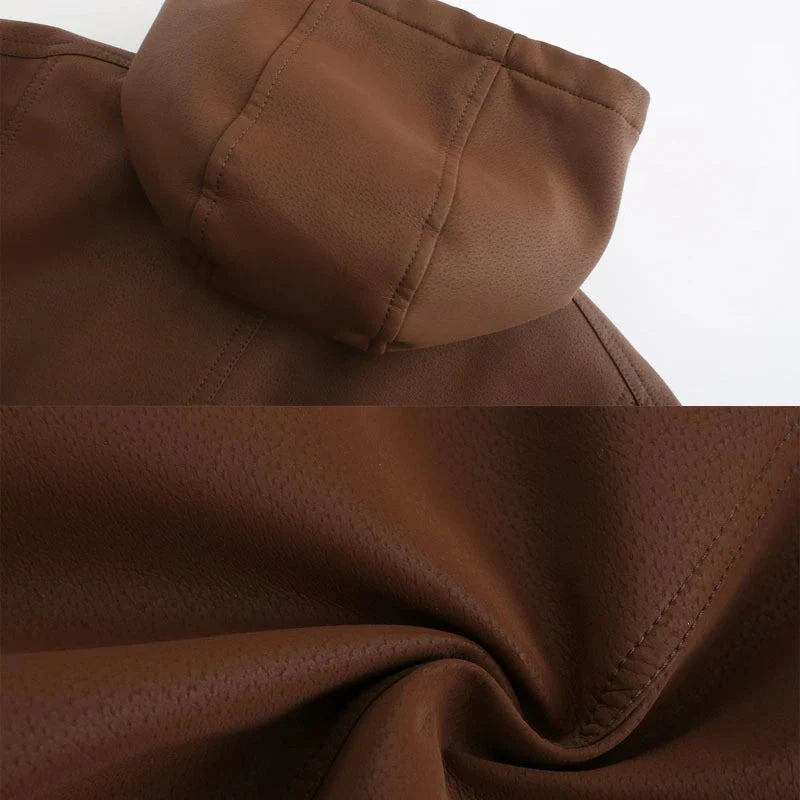 Giacca in pelle da uomo con cappuccio