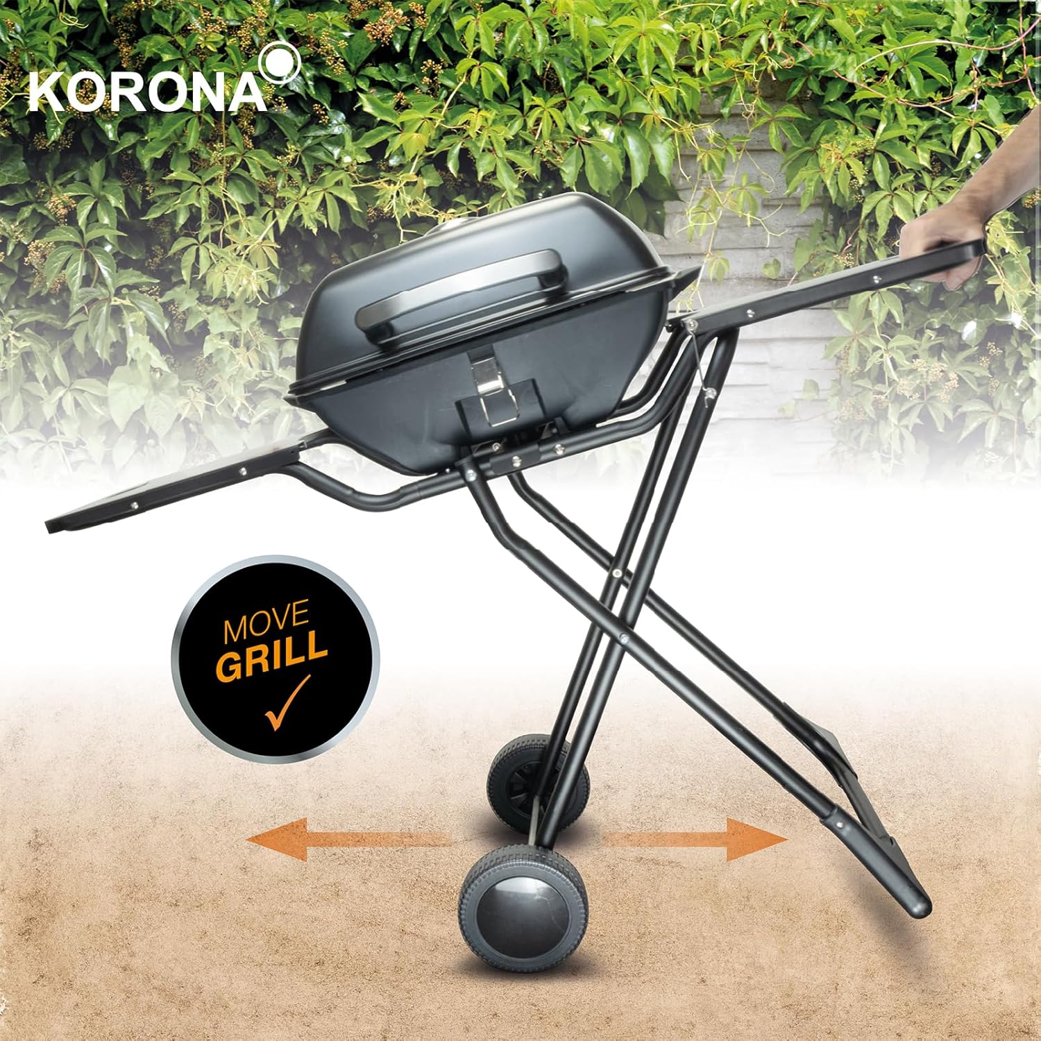 Korona 46222 Elektro-Standgrill mit Rollen | 2400 Watt Elektrogrill | Geteilte XXL Grillfläche, geriffelt und glatt | mit Deckel und Temperaturanzeige