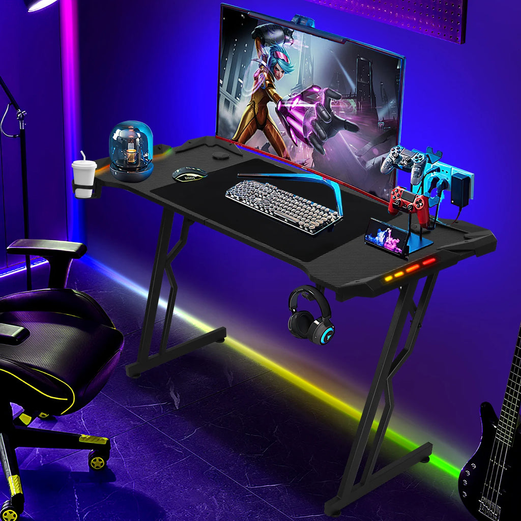 Sonnewelt Scrivania da gaming Scrivania da gioco 120/140 cm con telecomando LED