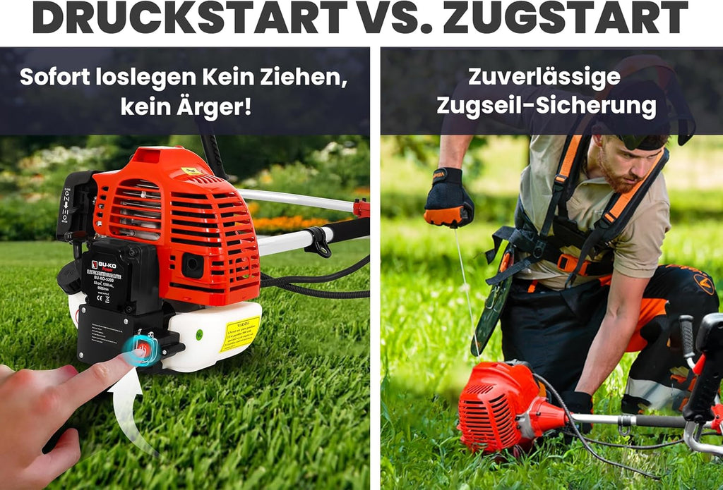 Decespugliatore a benzina BU-KO 52cc tagliaerba attrezzo da giardino include: tagliabordi, decespugliatore con lama a 3 denti, spazzola per erbacce in filo d'acciaio, lama da taglio. Ottimo attrezzo da esterno.