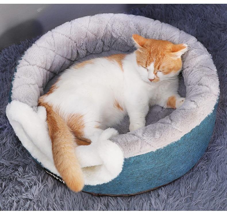 HundeJoy Katzenhhle 2-in-1 – Stilvoller Rückzugsort und Kissen in einem