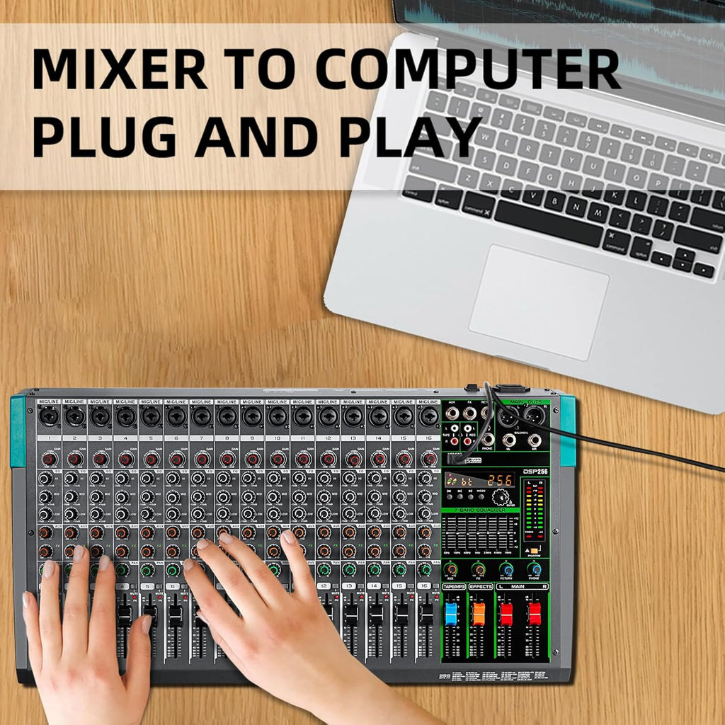 Depusheng PA12 Mixer DJ Professionale a 12 Canali con 256 Effetti DSP, Ingresso Bluetooth, Lettore USB, Alimentazione Phantom 48V