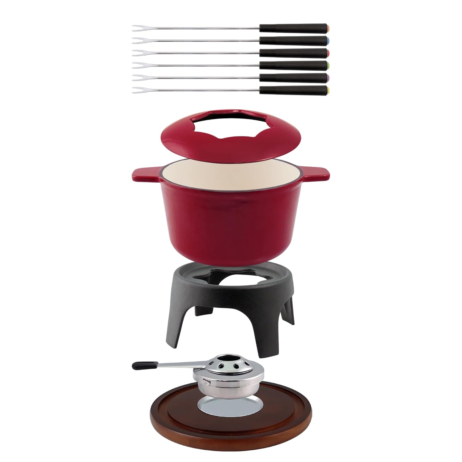 Swissmar F66705 Sierra Set Fondue 11 Pezzi, Ghisa/Acciaio Inossidabile, Rosso Ciliegia, 1.6L, Set Fondue per Carne, Formaggio e Cioccolato, per 4 Persone, Confezione Regalo
