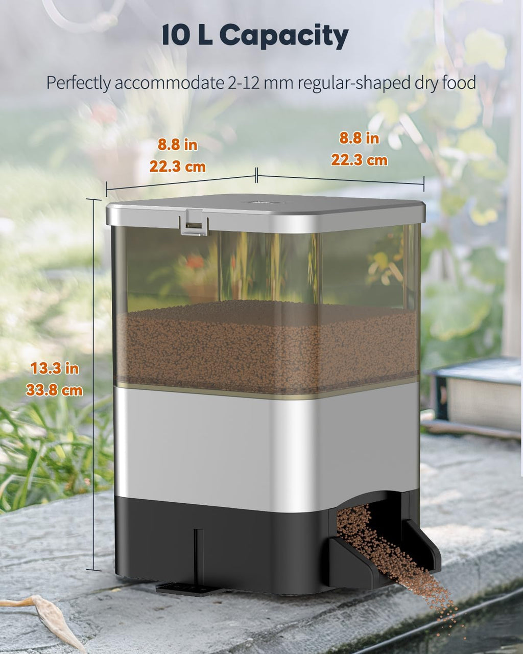 Pawfly Automatic Fish Feeder for Pond 10 L Large Capacity Vacation Timer Pond Fish Feeder Adjustable Fish Food Dispenser Moisture-Proof Outdoor Koi Fish Feeder, Battery Powered (Battery Not Included)