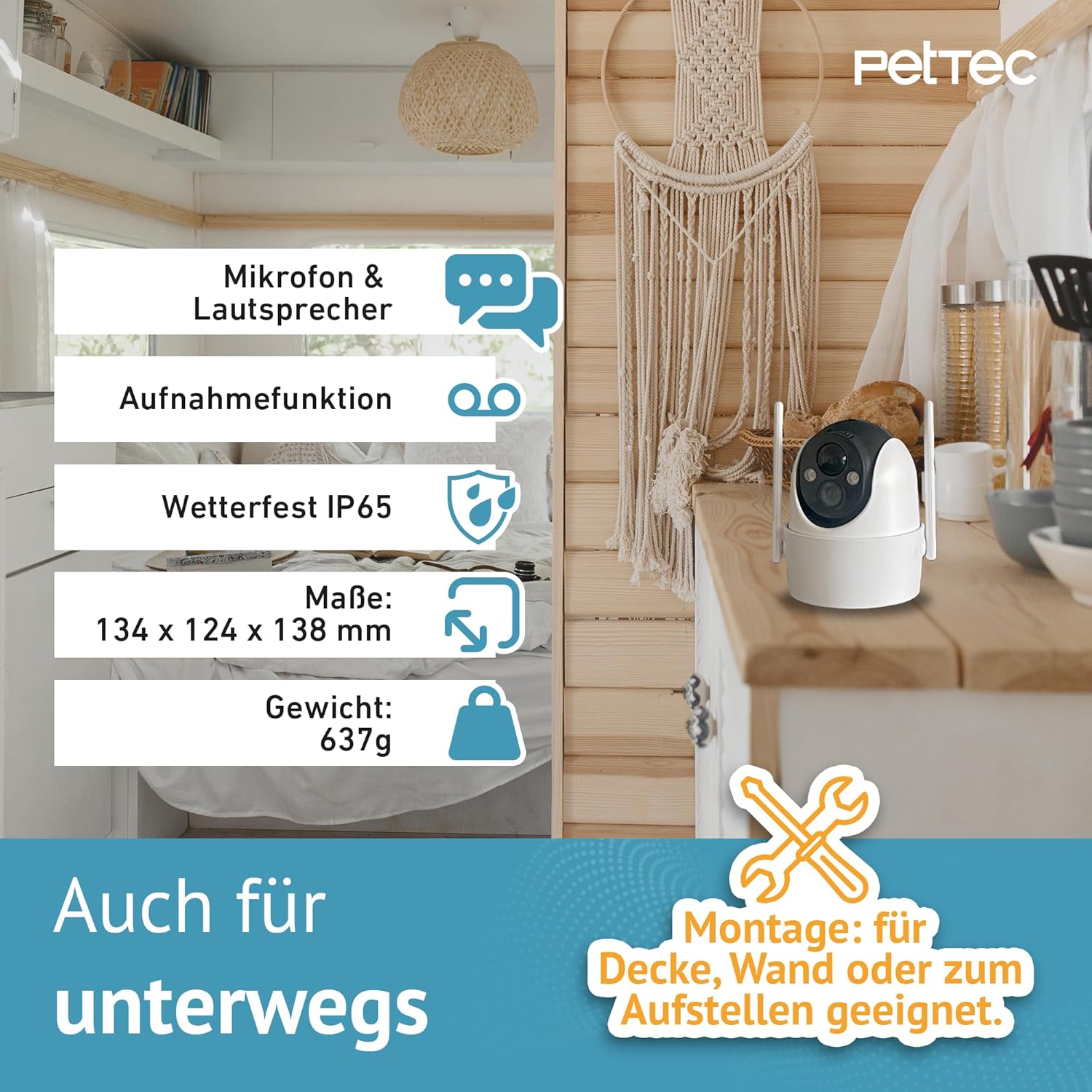 PetTec – Pet Cam Buddy Haustierkamera Futterautomat 8L für Katzen- & Hunde-Trockenfutter – Automatischer Futterspender mit WLAN & App-Steuerung -Inkl. 2-Wege-Audio, Bellerkennung & Nachtsicht
