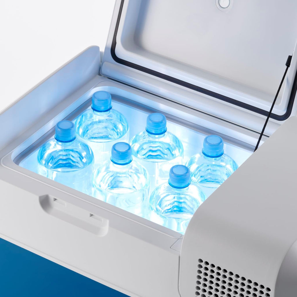 Mobicool MCF40, Frigo Elettrico a Compressore, 38 Litri, 12/24/230 V, Mini Frigo Portatile per Auto, Camion, Barca, Camper e Presa di Corrente, Blu
