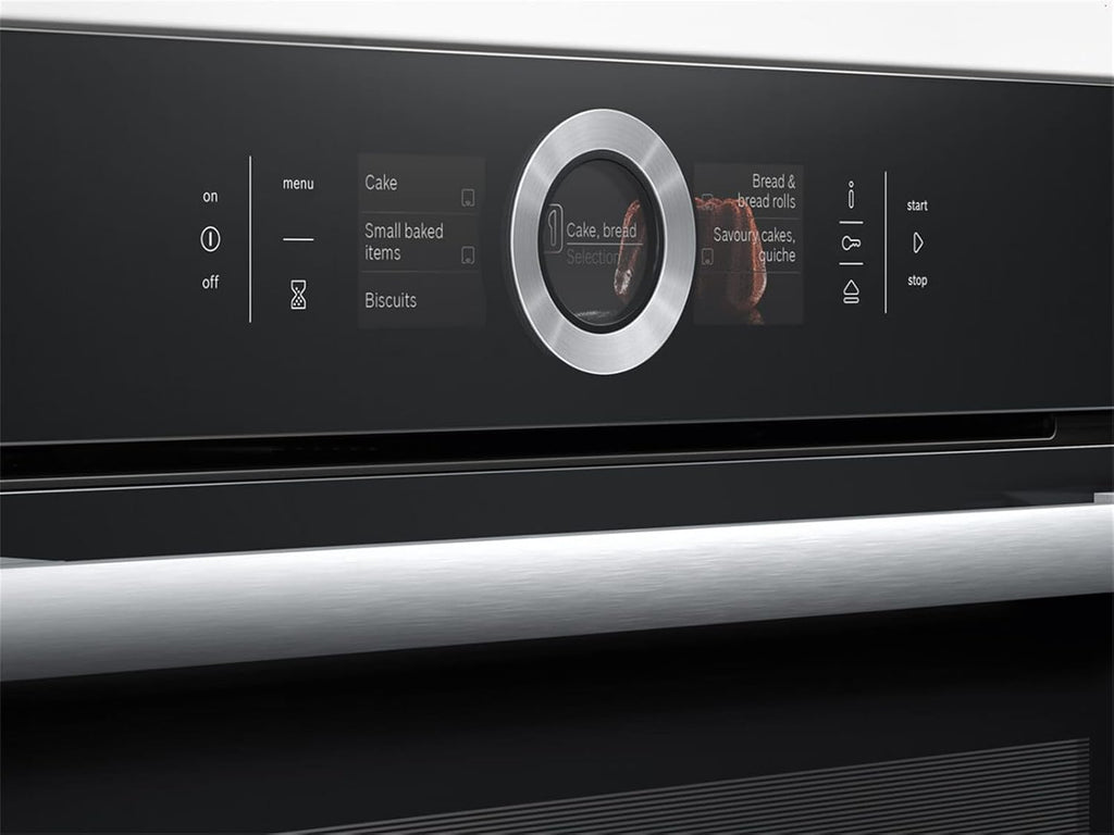 Bosch HMG7361B1, Serie 8 Forno da incasso intelligente con funzione microonde, 60 x 60 cm, Made in Germany, Nero, Air Fry, Anello di controllo digitale, Display touch, Programmi automatici, Supporto per la pulizia