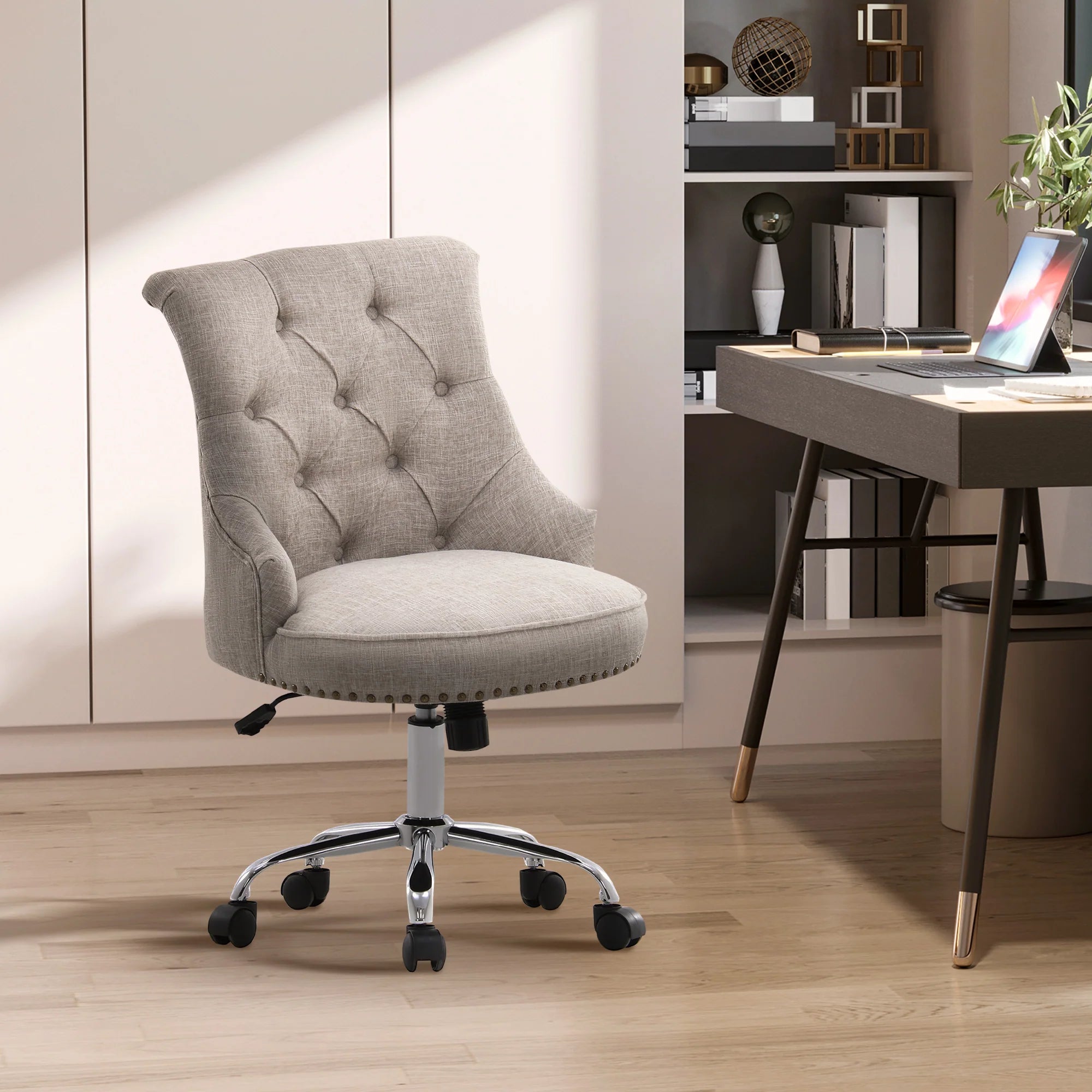 HOMCOM Polsterstuhl Bürostuhl höhenverstellbar Chesterfield Design
