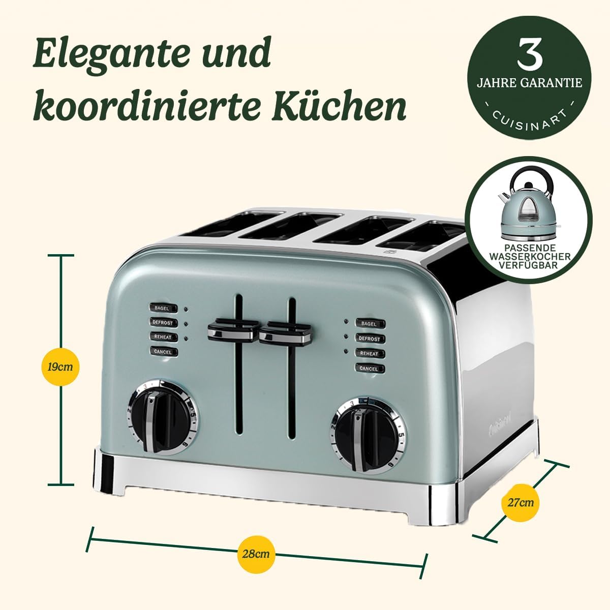 Cuisinart 4-Scheiben-Toaster | Breite Schlitze, ideal für dickes Brot und Bagels | 6 Brunungsstufen plus Abtauung | Breite Schlitze,High-Lift-Hebel | Passender Wasserkocher erhltlich | Perle