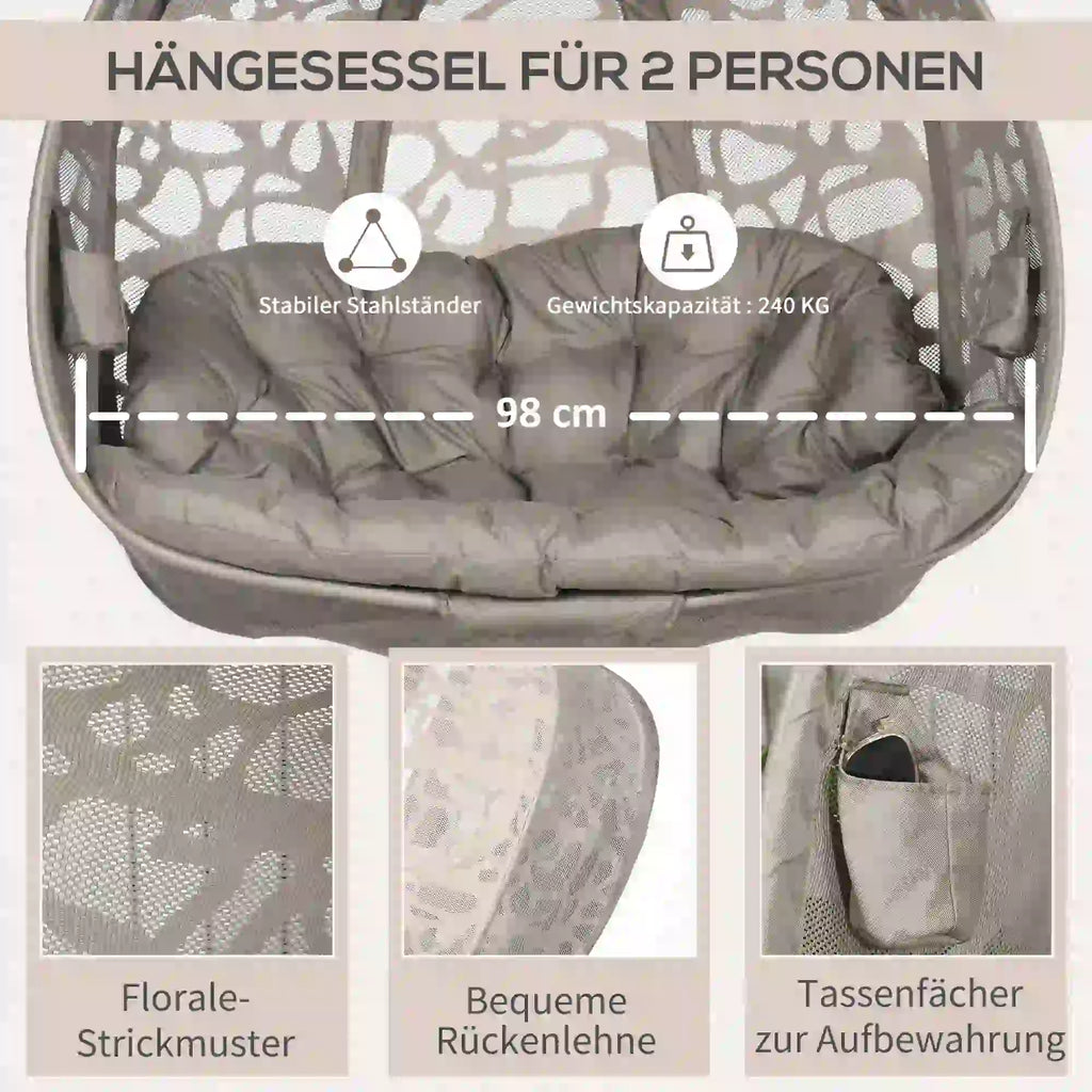 Outsunny Hängesessel 2-Sitzer klappbar mit Dach und Kissen Sand