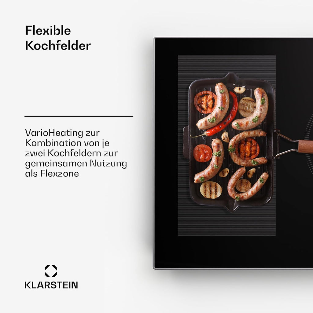 Klarstein Piano Cottura a Induzione, Piano Cottura in Vetroceramica, con 4 Piastre, Incasso con Display Touch, Display Digitale e Funzione Timer, Riscaldamento Veloce, 7000 Watt
