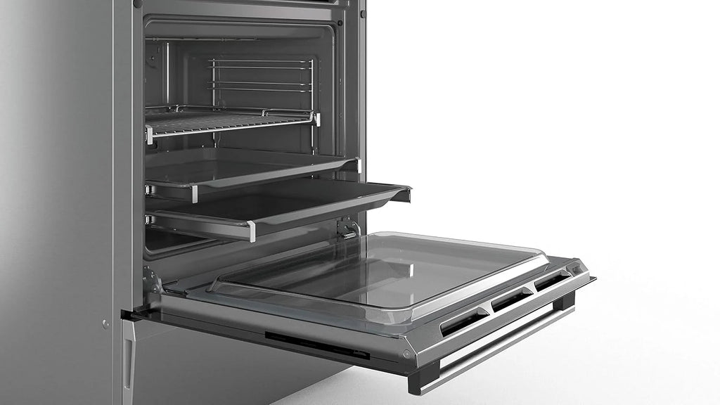 Bosch HKR39C250 Serie 4 Cucina Elettrica Indipendente, 60 cm di larghezza, Pulizia EcoClean Direct, Cottura a Ventilazione 3D su 3 livelli, Controllo con Display LED, Zona di cottura espandibile per pentole grandi