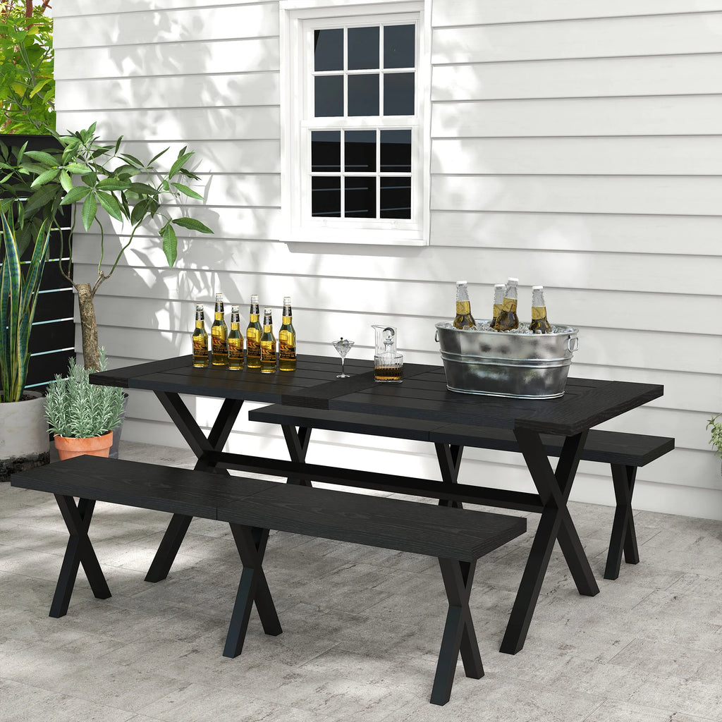 Outsunny Set Tavolo da Birreria 3 pz. con Foro per Ombrellone Effetto Legno