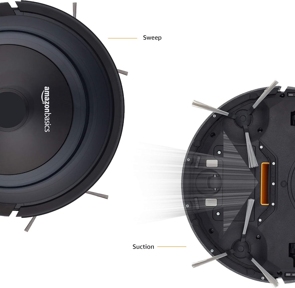 Amazon Basics – Saugroboter, schlankes Design, 18 W (800 Pa), 6 Reinigungsmodi, Anti-Kollisions- & Fallschutz-Sensor, Kabellos, Kompakt,Rad, automatische Aufladung, Fassungsvermgen 0,35 l