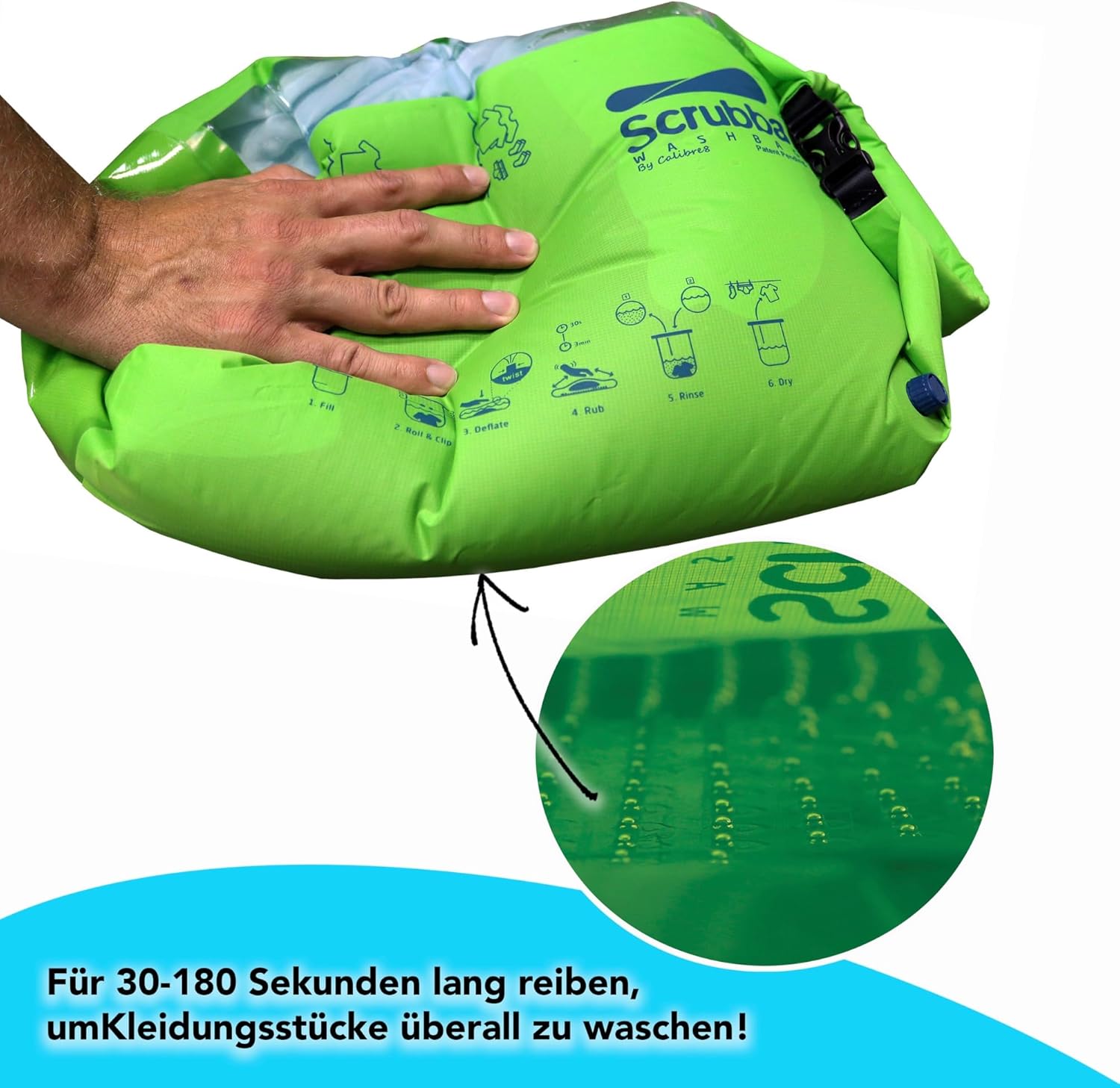 Scrubba Toplader Wash Bag 2.0 - Lavatrice portatile da campeggio - Borsa per il lavaggio e sacca da bucato, Verde