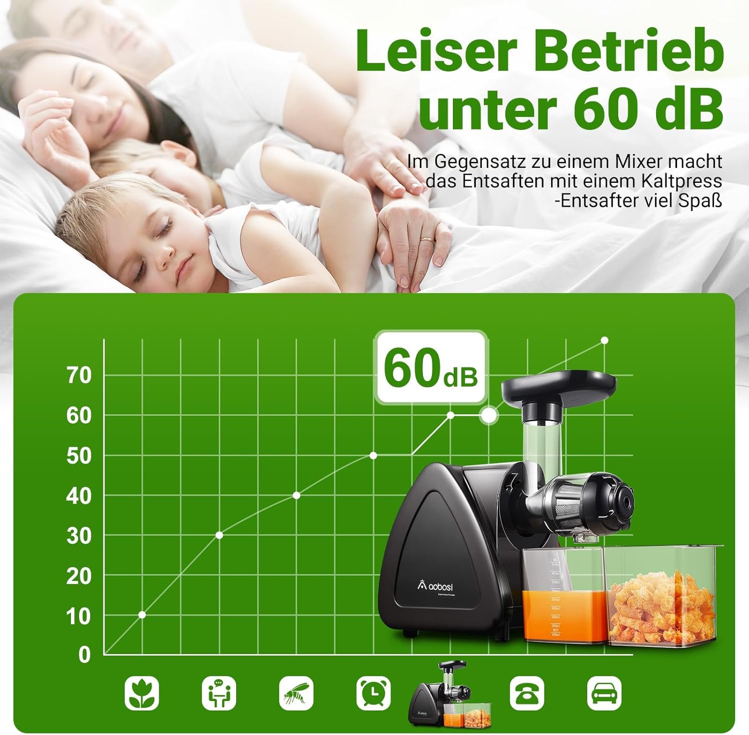 【Neues】Entsafter AOBOSI-Slow juicer mit 2 Geschwindigkeitsstufen-Entsafter gemüse und obst mit 8 stufiger Schnecke-Saftpresse mit Reinigungsbürste&2 Bechern-Obstpresse mit Reversierfunktion